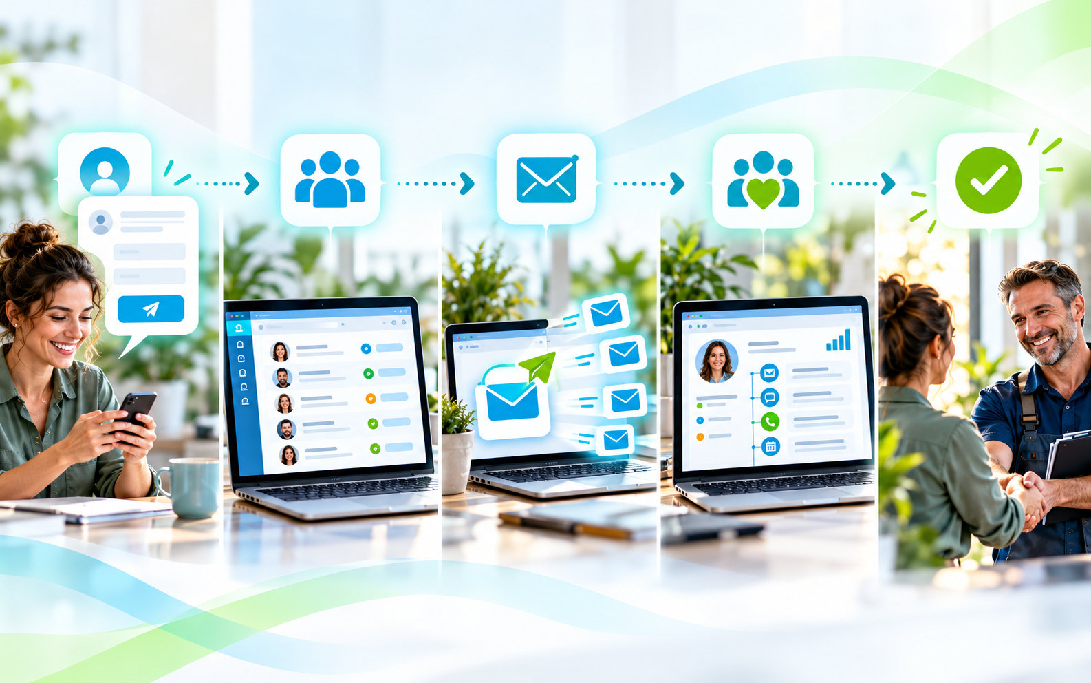 Five-step customer journey: capture the enquiry, organise the next step, send the right response, stop when something changes, check what happened