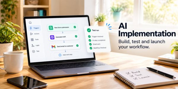 A business workflow being built and tested with AI