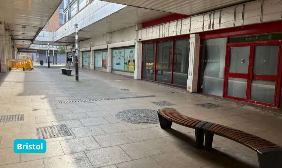 A bustling high street in Bristol.