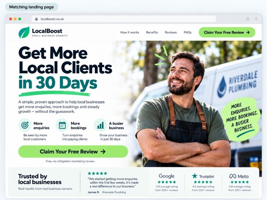 Landing page design that matches the business campaign advert