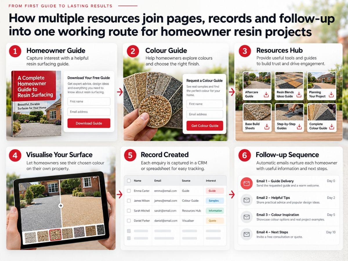 A homeowner resources hub with brochures, guides and a photo upload tool
