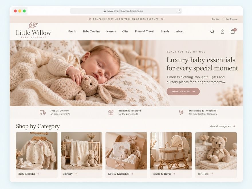 Online shop design for a luxury baby boutique