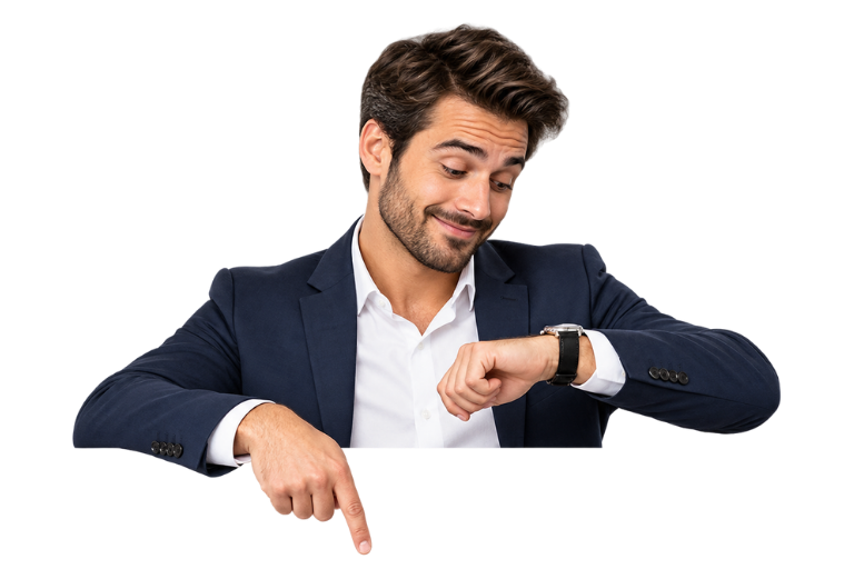 A business owner pointing down at the time-saving automation services