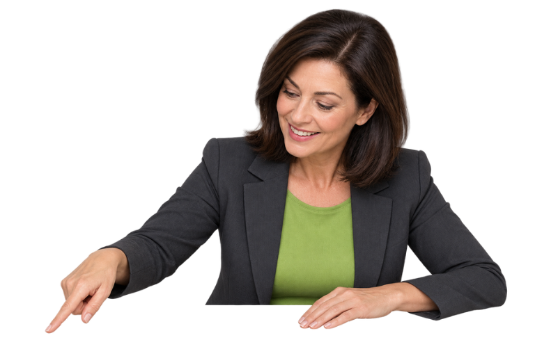A business owner leaning on the service-unbundling canvas and pointing to the first row