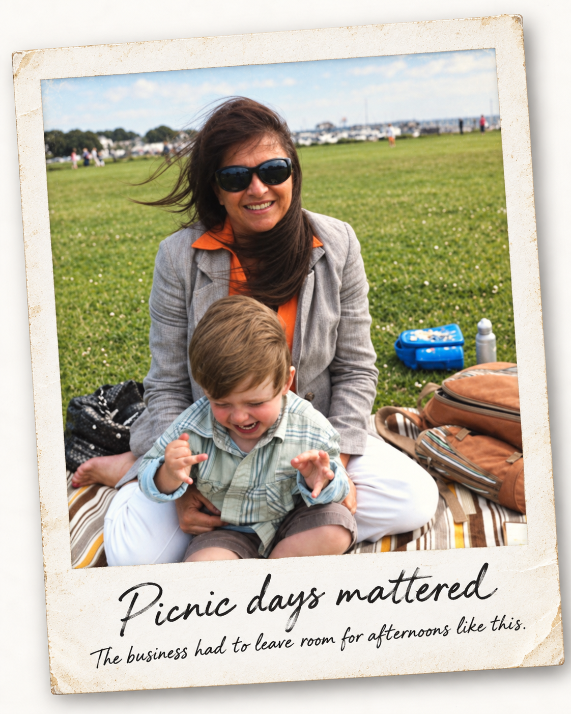 Kerry and her son enjoying a picnic day together