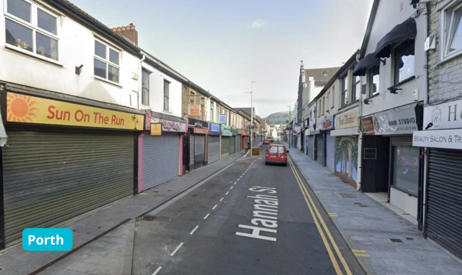 A high street in Porth, Wales.