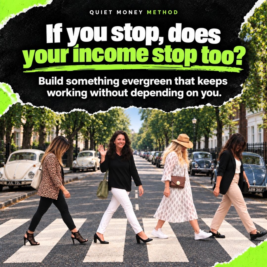 Quiet Money Method Step Away campaign showing the freedom of choosing an online income model that depends less on constant owner involvement