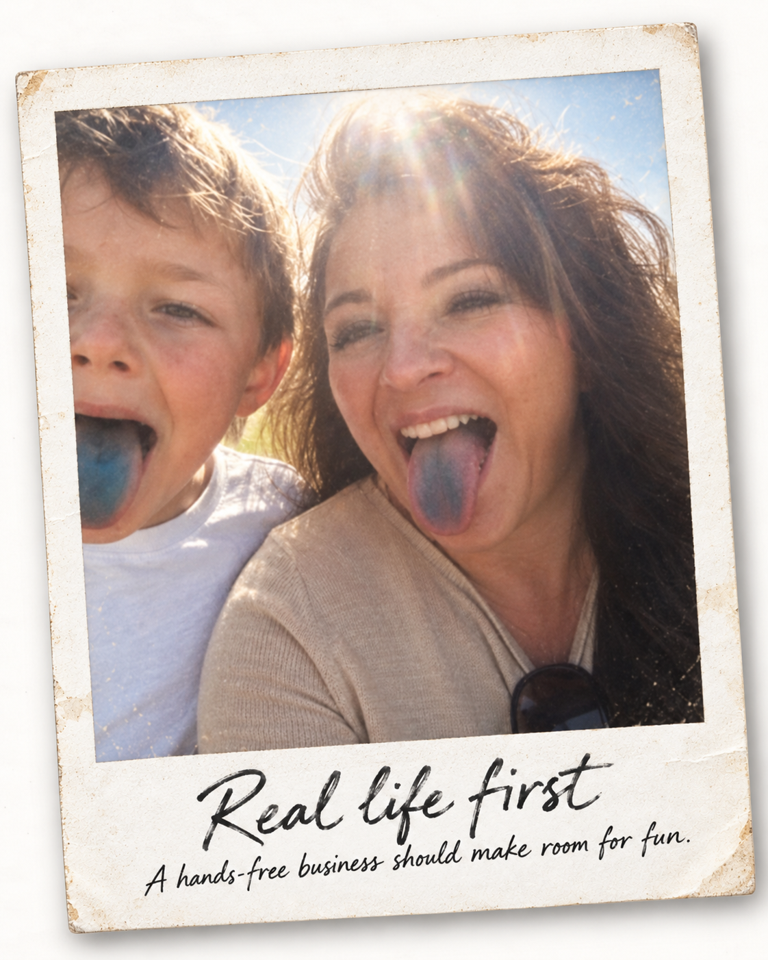 Kerry and her son sharing a playful real-life moment