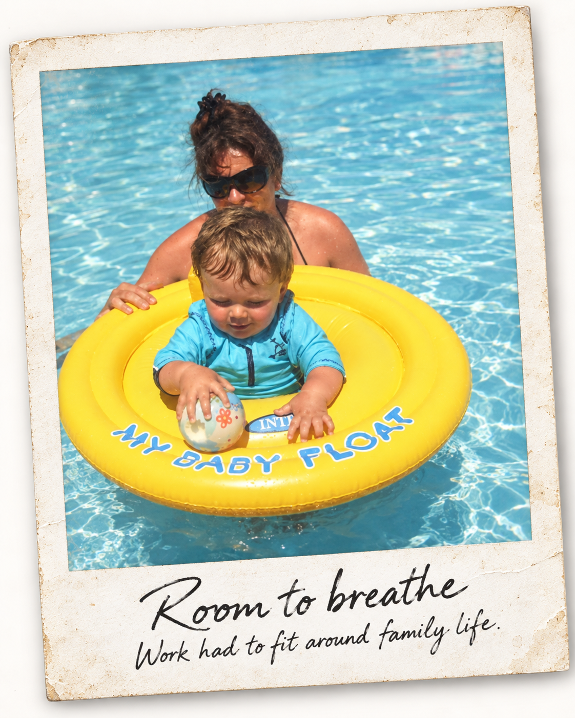 Kerry and her son enjoying time together in the pool