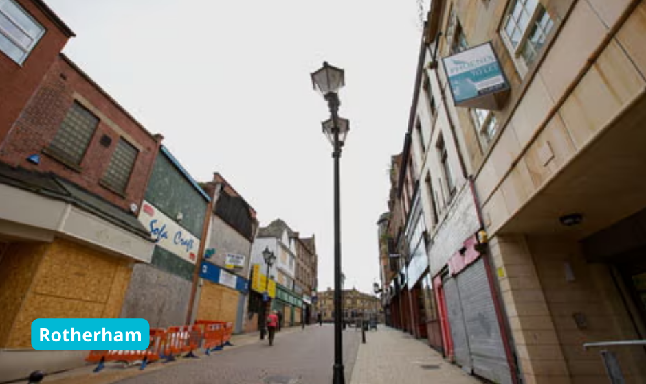 A quiet high street in Rotherham.