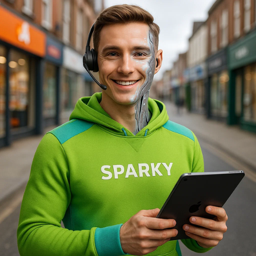 Sparky, the friendly AI Business Analyst mascot.